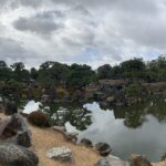 Ninomaru Garden at Nijo Castle complex, with straw-wrapped sago palms